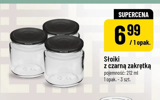 Słoiki z czarną zakrętką Browin 3-pak 212ml promocja w POLOmarket
