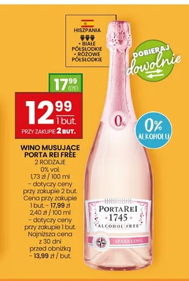 Wino bezalkoholowe musujące Porta Rei białe półsłodkie promocja w Twój Market
