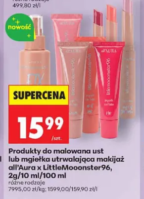 Produkty do malowania ust lub mgiełka utrwalająca makijaż all'Aura x LittleMooonster96 promocja w Biedronka