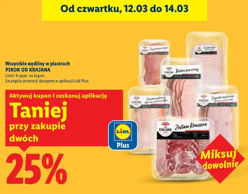 Wędliny pikowane krajane (różne rodzaje: szynka prosciutto, boczek pieczony, szynka wędzona, szynka wędzona premium, zestaw konesera) promocja w Lidl