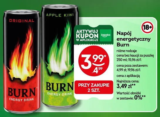 Napój energetyczny Burn Apple Kiwi promocja w Żabka