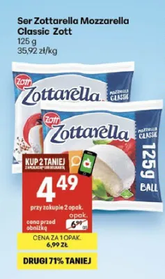 Ser Zottarella Mozzarella Classic Zott promocja w Delikatesy Centrum