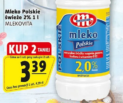 Mleko Polskie świeże 2% 1l promocja w Prim Market
