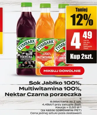 Sok Jabłko 100%, Multivitamin 100%, Nektar Czarna porzeczka promocja w Supeco