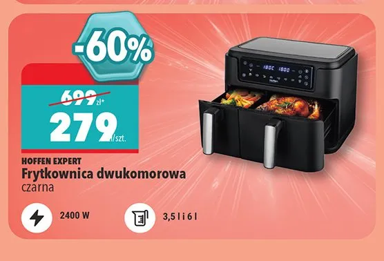 Frytkownica dwukomorowa Hoffen Expert czarna promocja w Biedronka