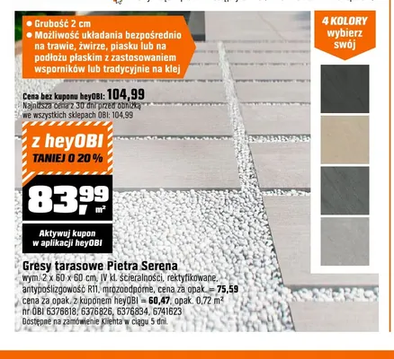 Gresy tarasowe Pietra Serena promocja w OBI