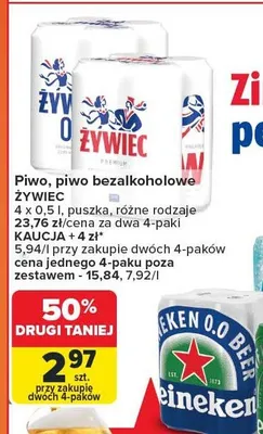 Piwo, piwo bezalkoholowe różne rodzaje promocja w Carrefour