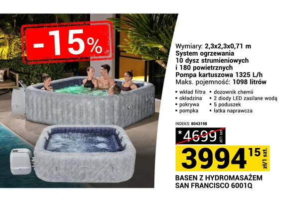 Basen z hydromasażem Lay-Z-Spa SAN FRANCISCO 6001Q 2,3x2,3x0,71m promocja w Merkury Market