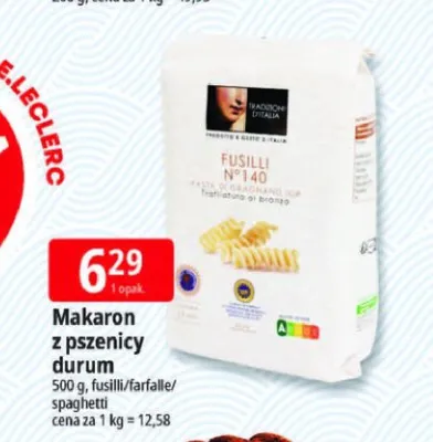 Makaron z pszenicy durum spaghetti Tradizioni d'Italia promocja w Leclerc