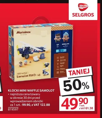 Klocki Mini Waffle Samolot Marioinex promocja w Selgros