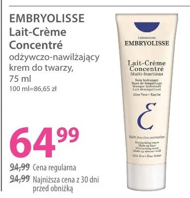 Odżywczo-nawilżający krem do twarzy Lait-Crème Concentré Embryolisse promocja w Hebe