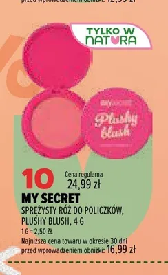 Sprężysty róż do policzków My Secret Plushy Blush promocja w Drogerie Natura