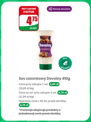 Sos czosnkowy Develey promocja w Dino