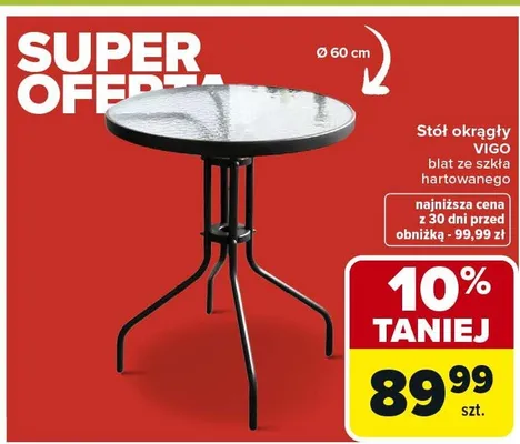 Stół okrągły Vigo blat ze szkła hartowanego promocja w Carrefour