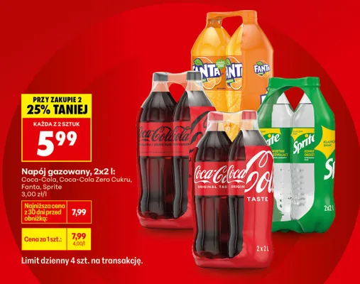 Napój gazowany Coca Cola, Coca-Cola Zero Cukru 2x2 l promocja w Biedronka