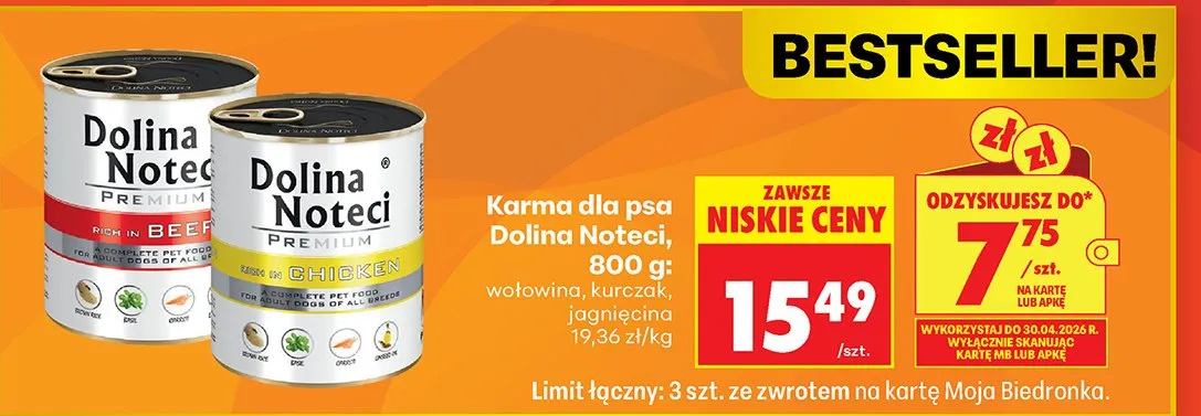 Karma dla psa wołowina, kurczak, jagnięcina promocja w Biedronka