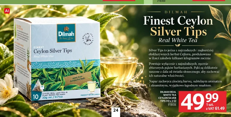 Herbata biała Dilmah Real White Tea Ceylon Silver Tips promocja w Selgros