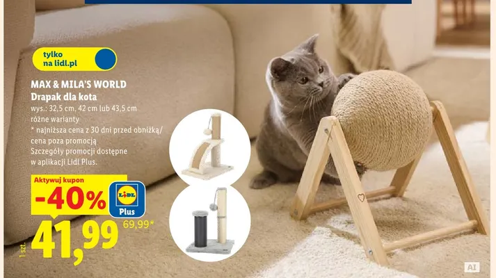 Drapak dla kota wys. 42 cm Max & Mila's World promocja w Lidl