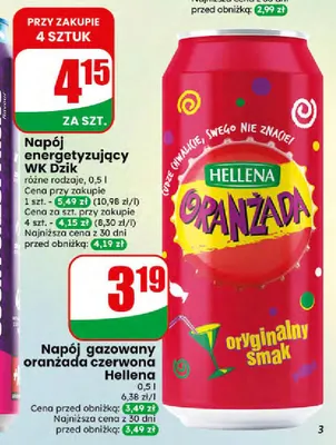 Napój gazowany oranżada czerwona Hellena promocja w Dino