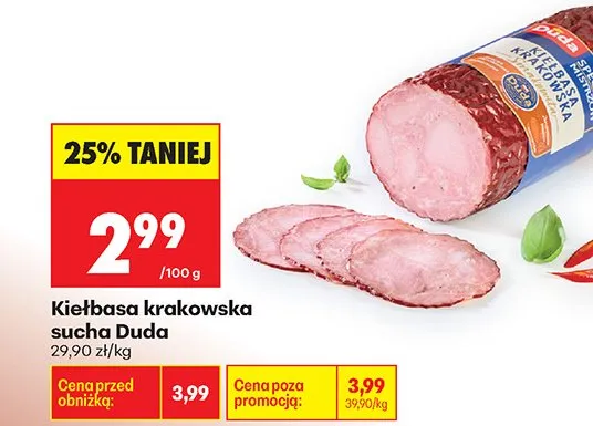 Kiełbasa krakowska sucha Duda promocja w Biedronka