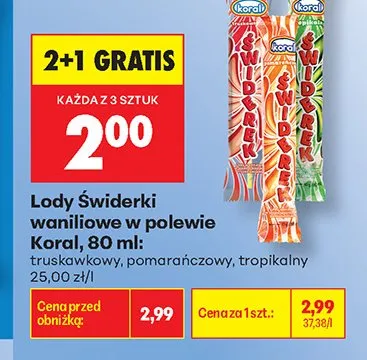 Lody Świderki waniliowe w polewie Koral pomarańczowy promocja w Biedronka