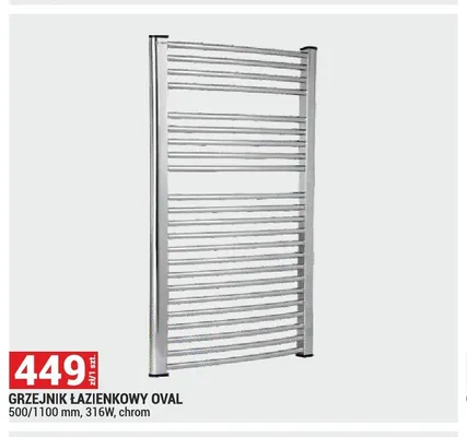 Grzejnik łazienkowy Oval 500x1100 mm chrom promocja w Merkury Market