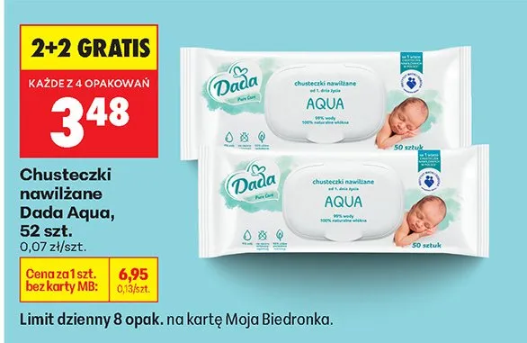 Chusteczki nawilżane Aqua 2+2 GRATIS promocja w Biedronka