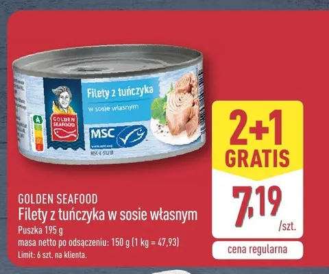 Filety z tuńczyka w sosie własnym GOLDEN SEAFOOD promocja w Aldi