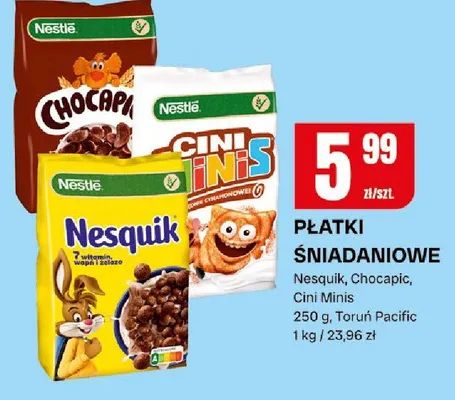 Płatki śniadaniowe nesquik, chocapic, cini minis promocja w Chorten
