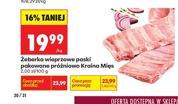 Żeberka wieprzowe paski pakowane próżniowo Kraina Mięs promocja w Biedronka