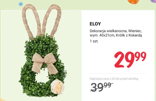 Dekoracja wielkanocna, Wieniec Królik z Kokardą promocja w Rossmann