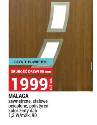 Drzwi MALAGA zewnętrzne stalowe ocieplone polistyren kolor złoty dąb 1,3W/m2k 90 promocja w Merkury Market