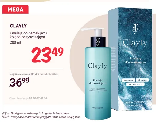 Emulsja do demakijażu kojąco-oczyszczająca Clayly Aqua Essence promocja w Rossmann