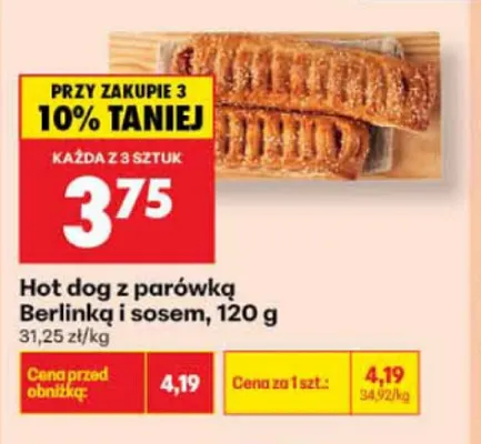 Hot dog z parówką Berlinką i sosem promocja w Biedronka
