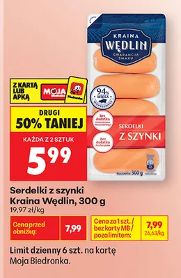 Serdelki z szynki Kraina Wędlin promocja w Biedronka