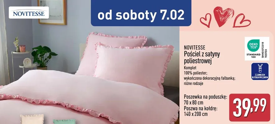 Pościel z satyny poliestrowej 140x200 + 70x80 cm promocja w Aldi