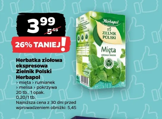Herbatka ziołowa ekspresowa Zielnik Polski Herbapol rumianek promocja w Netto