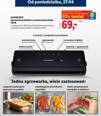 Zgrzewarka próżniowa z zestawem akcesoriów 130W promocja w Lidl