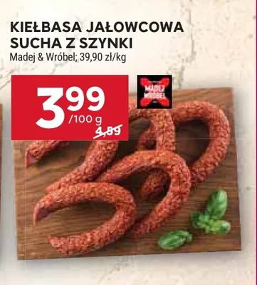 Kiełbasa jałowcowa sucha z szynki Madej & Wróbel promocja w Stokrotka