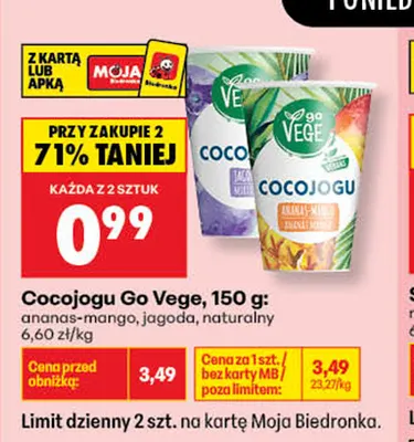 Jogurt kokosowy Go Vege Cocojogu ananas-mango promocja w Biedronka