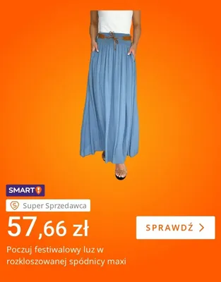 Spódnica damska maxi rozkloszowana promocja w Allegro