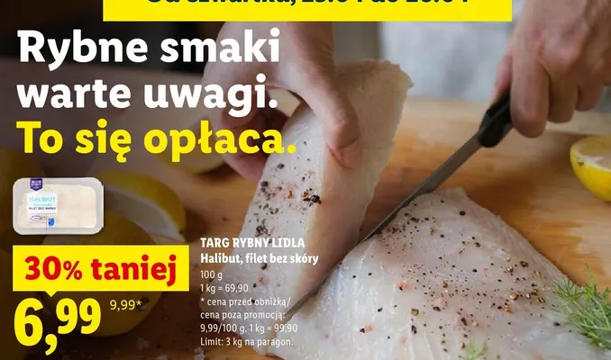 Halibut filet bez skóry Targ Rybny Lidla promocja w Lidl