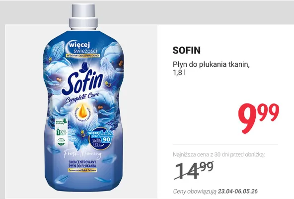 Płyn do płukania tkanin Sofin Complete Care Fresh Morning promocja w Rossmann