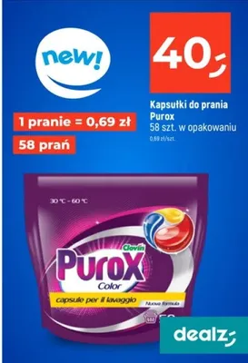 Kapsułki do prania Purox 58 szt. w opakowaniu promocja w Dealz