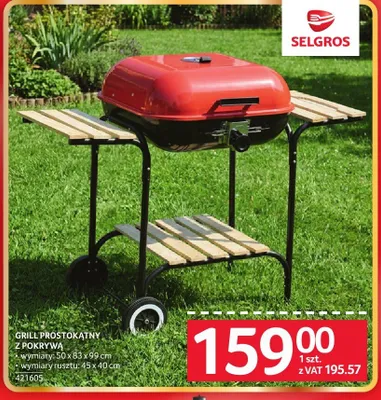 Grill prostokątny z pokrywą wymiary: 50x83x99cm wymiary rusztu: 45x40cm promocja w Selgros