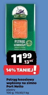 Pstrąg łososiowy wędzony na zimno w plastrach Port Netto promocja w Netto