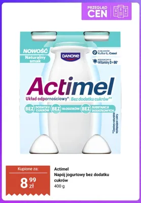 Napój jogurtowy Danone Actimel bez dodatku cukrów promocja w Dino