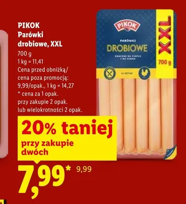 Parówki drobiowe PIKOK XXL promocja w Lidl