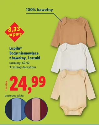 Body niemowlęce z bawełny Lupilu, 3 sztuki promocja w Lidl