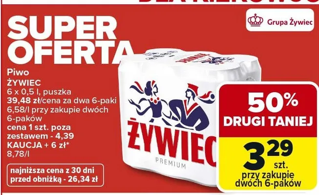 Piwo ŻYWIEC 6 x 0,5l puszka różne rodzaje promocja w Carrefour